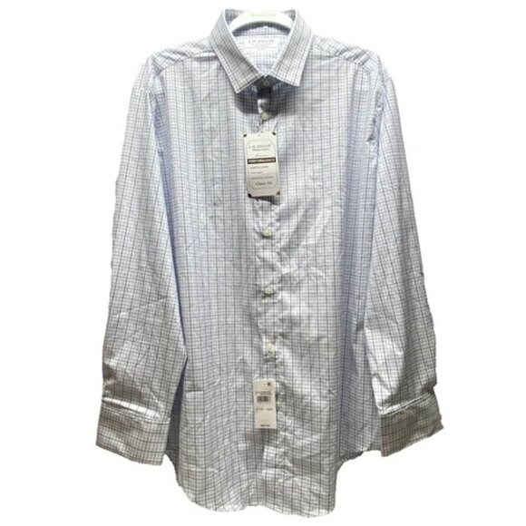 J.M. Haggar Men's XL Button Down White Blue Check Performance Dress Shirt NWT - Picture 1 of 9